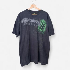 Vintage Y2K Monster Energy faded black AOP t-shirt affliction style made in USA